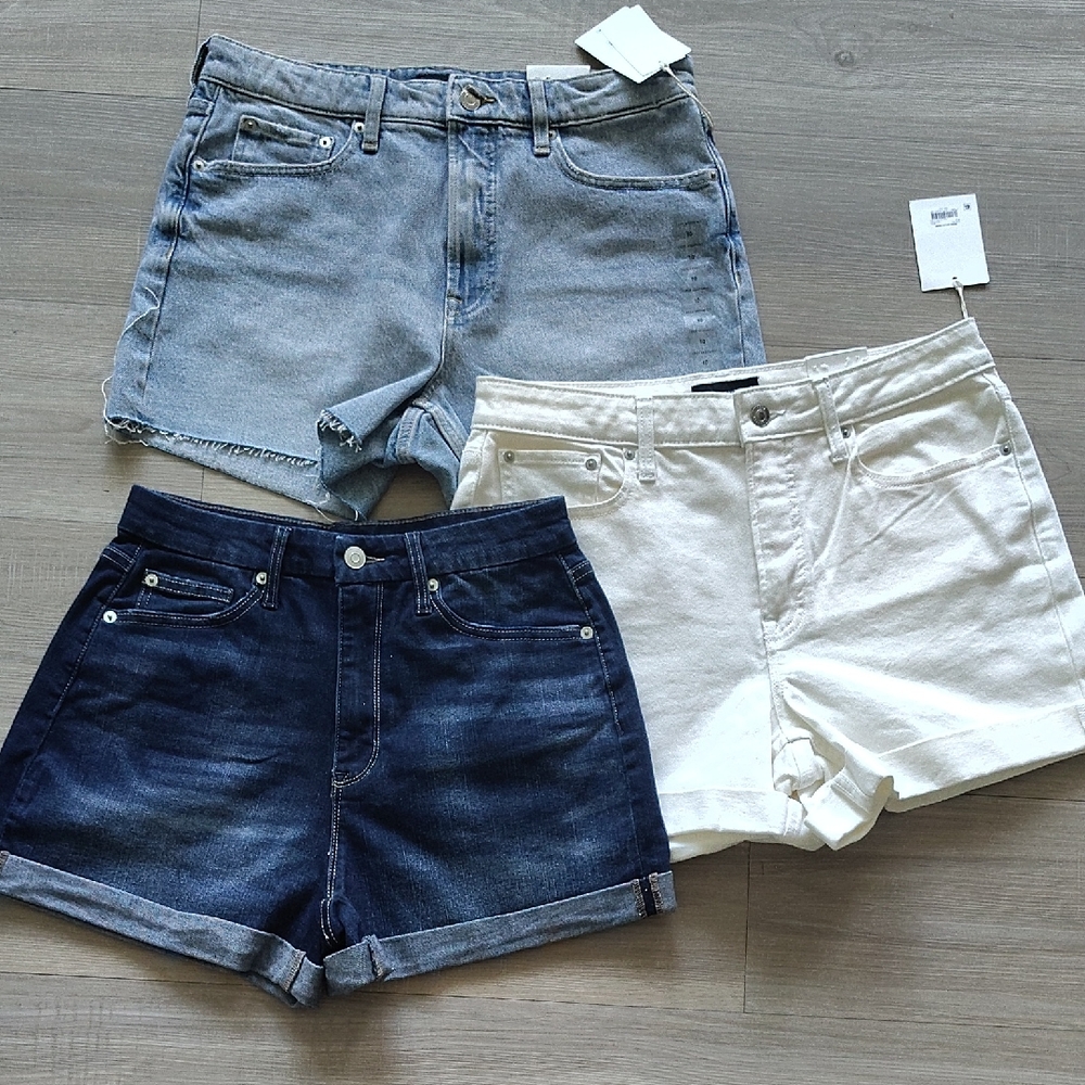 Classic Women’s Jean Shorts Trio — Light Blue, White & Dark Blue